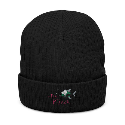 'Fish Krack' Ribbed Knit Beanie – Cozy Winter Skull & Rose Cuffed Hat