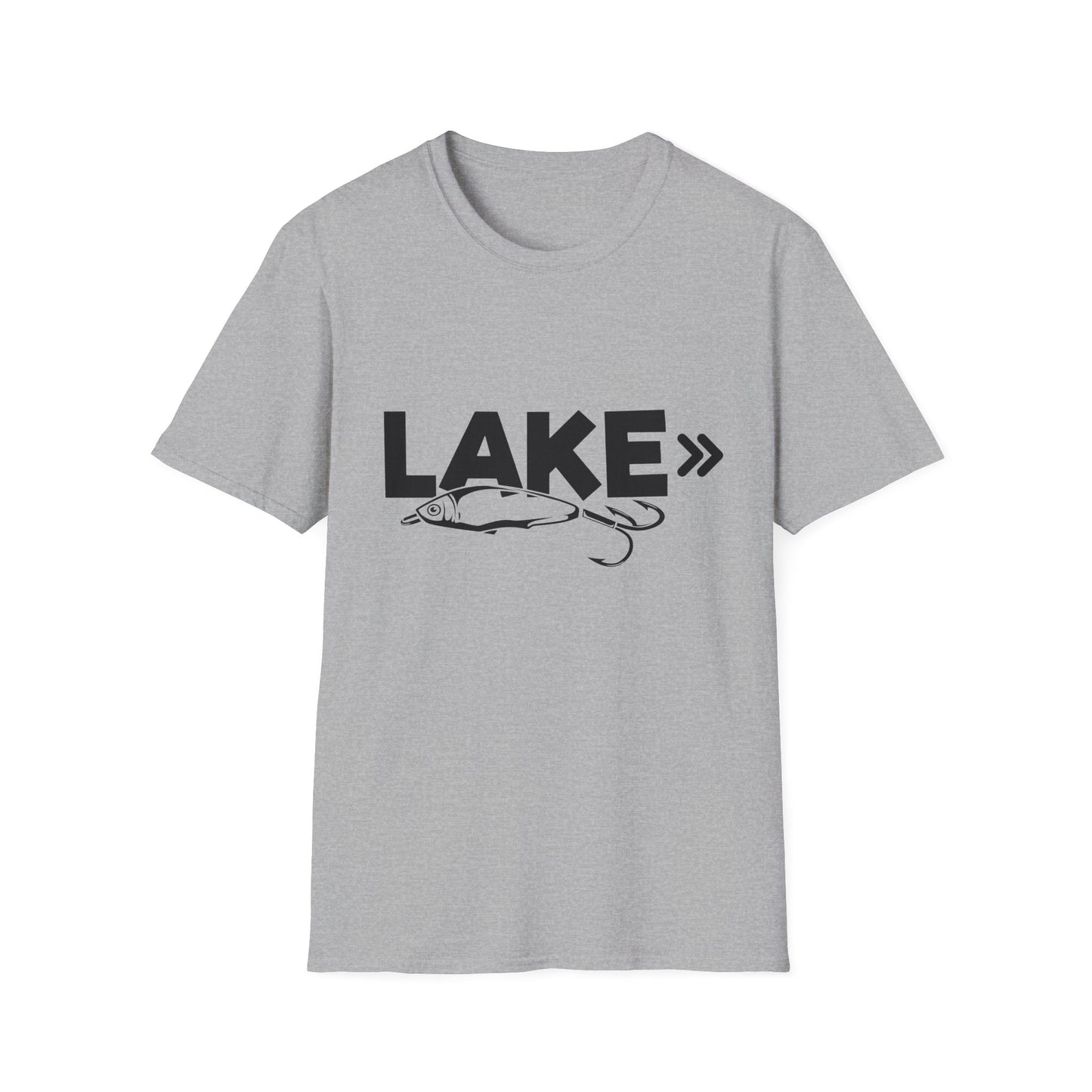 Lake Fishing T-Shirt — 'LAKE' with Bass Lure Graphic