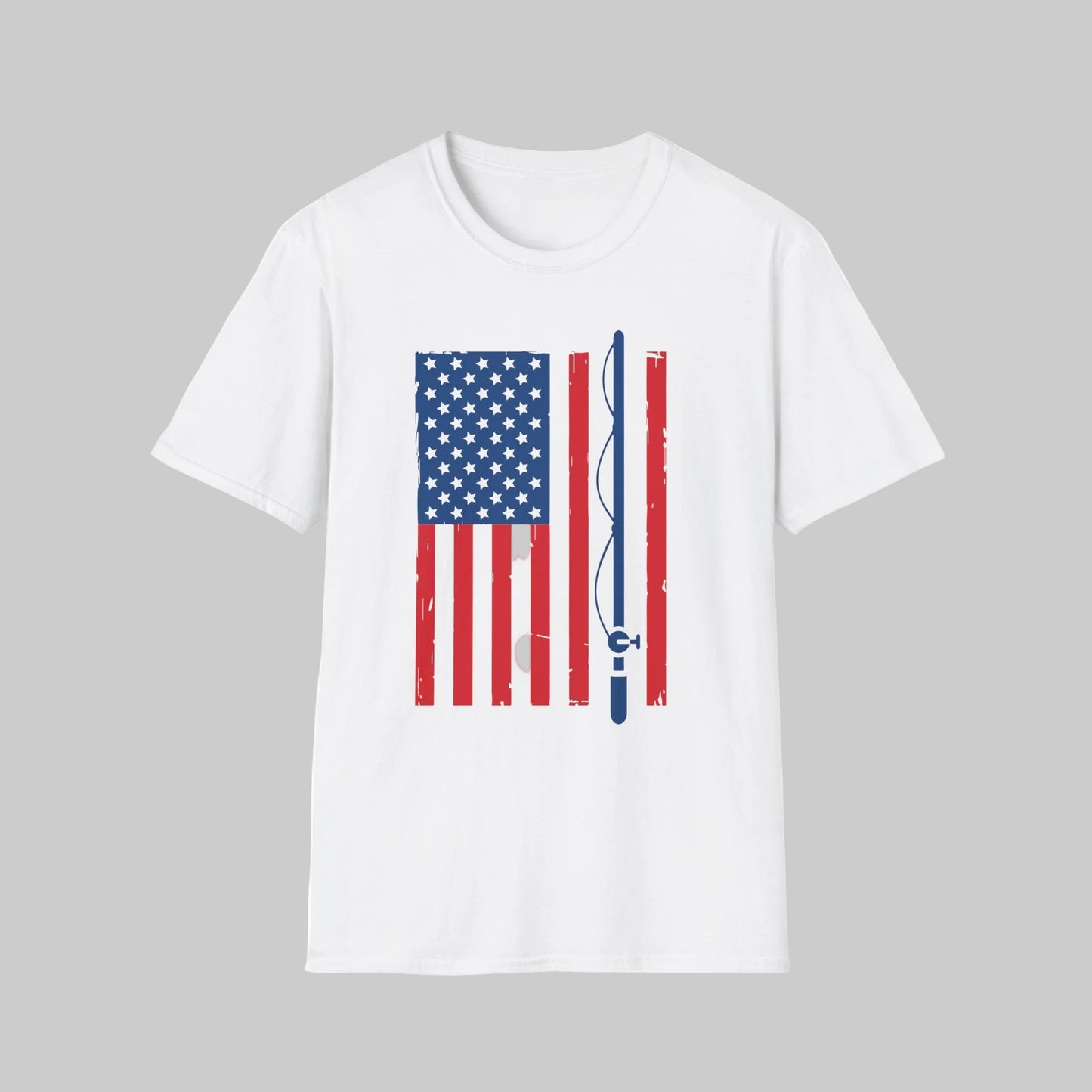 Fishing Flag T-Shirt — American Flag with Fishing Rod Graphic