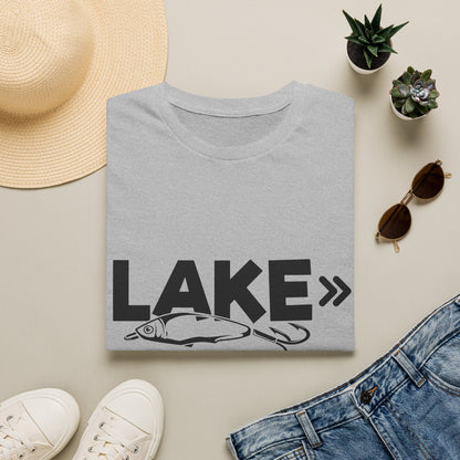 Lake Fishing T-Shirt — 'LAKE' with Bass Lure Graphic