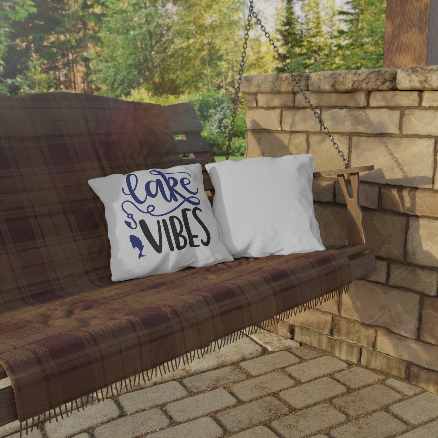 Lake Vibes Outdoor Pillow — Nautical Fishing Cabin Decor