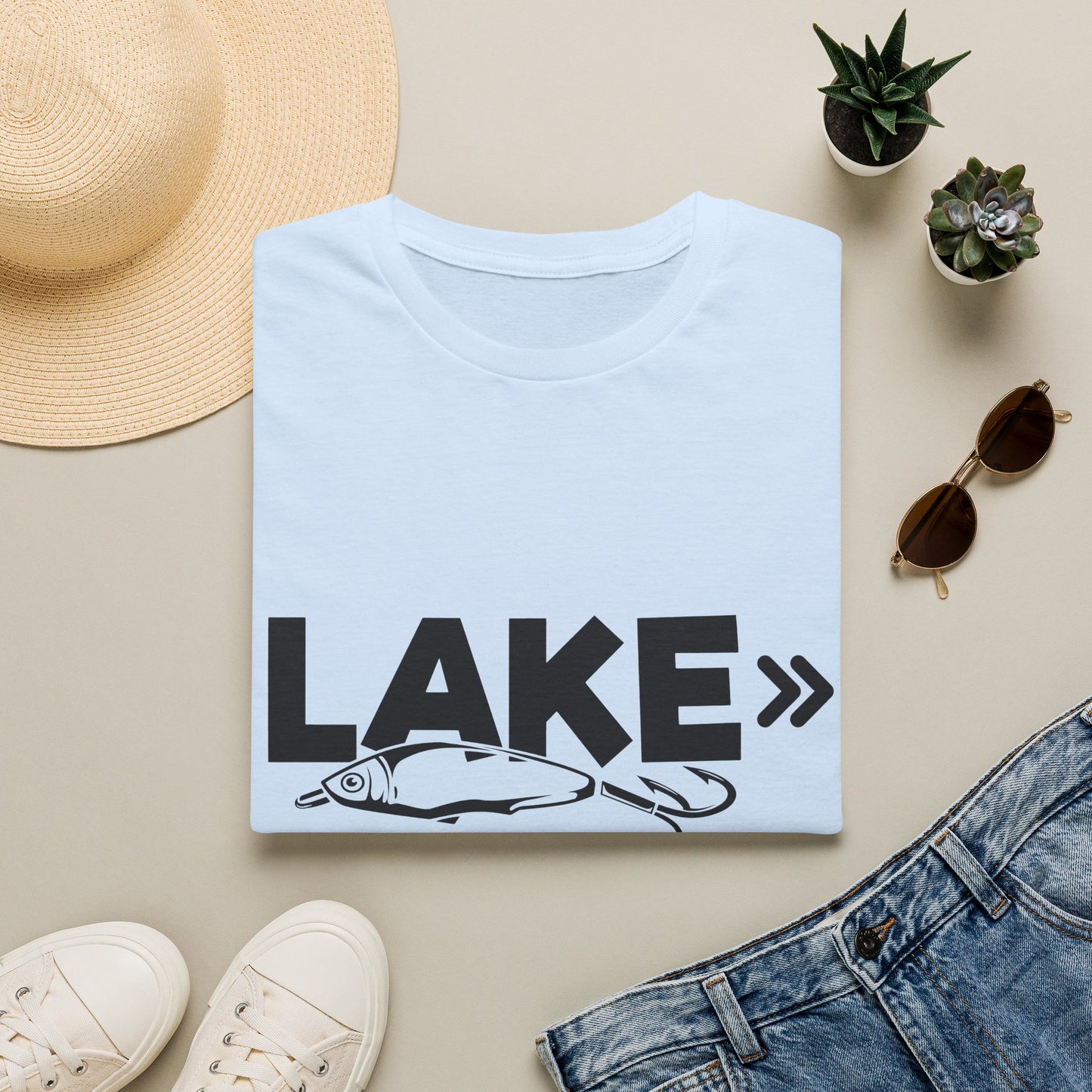Lake Fishing T-Shirt — 'LAKE' with Bass Lure Graphic