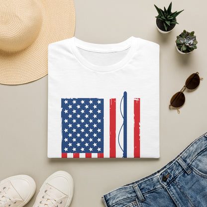 Fishing Flag T-Shirt — American Flag with Fishing Rod Graphic