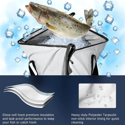 40x18" Insulated Fish Cooler Bag, Waterproof Zipper