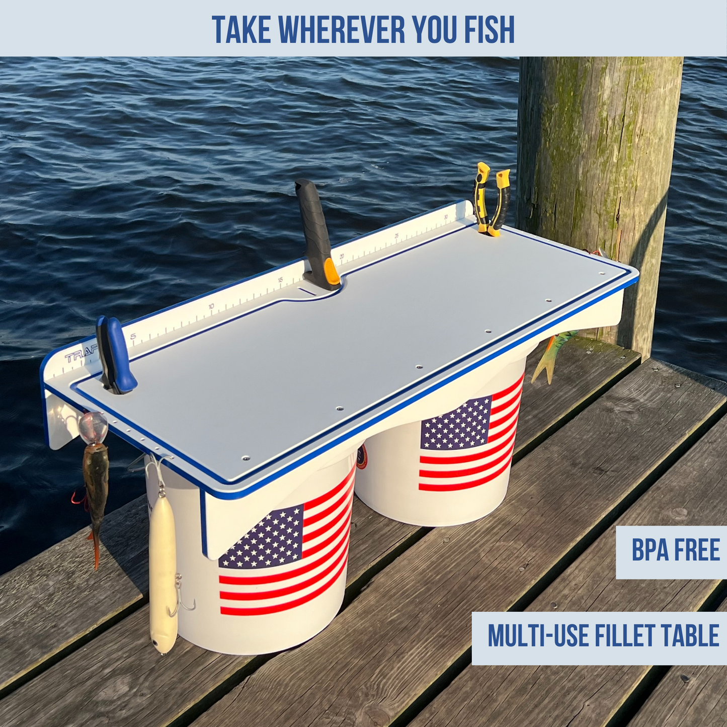 Made in the USA | Premium Double Bucket 33" Raised Fillet Table Cutting Board TRAPSKI