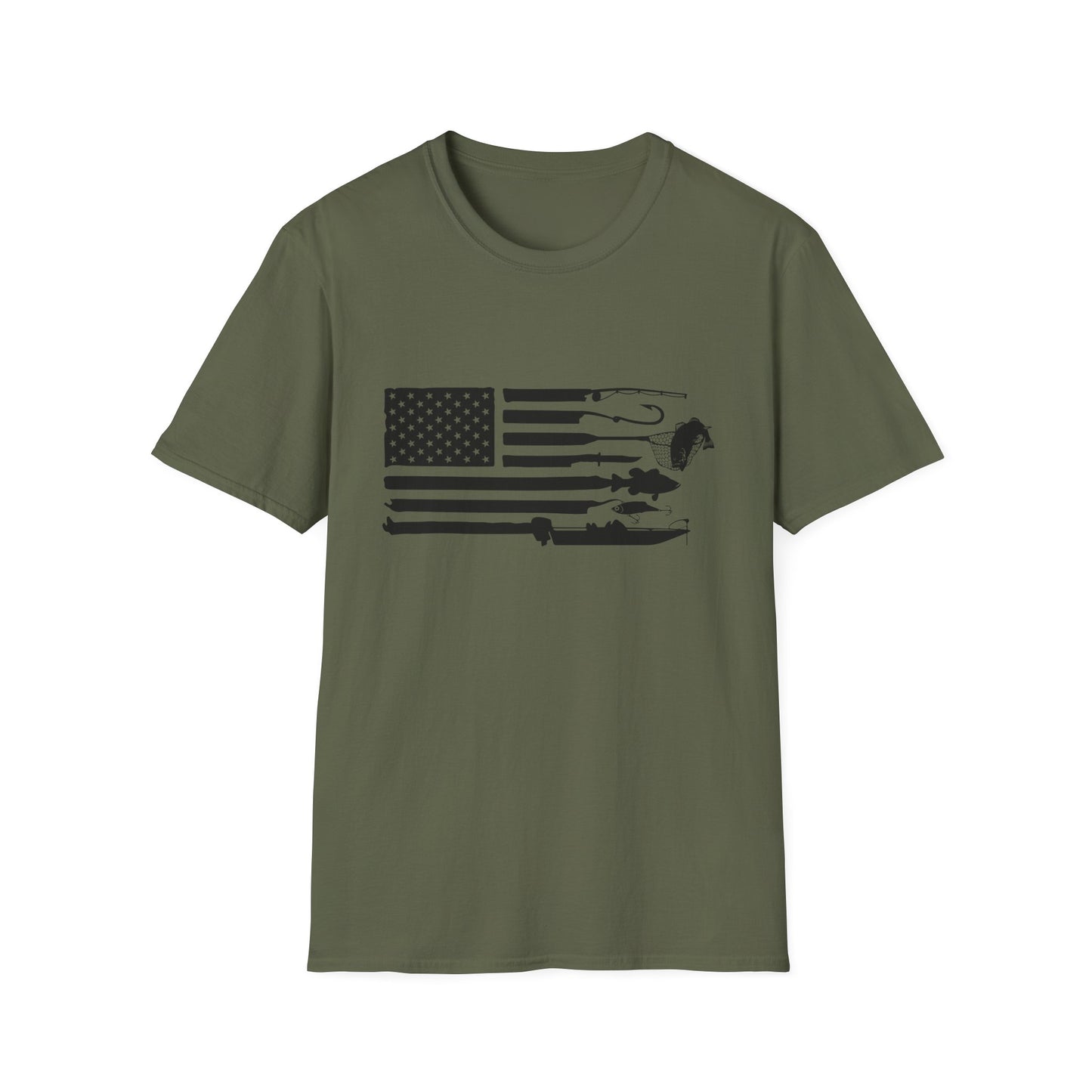 American Flag T-Shirt — Rods, Lures & Bass Silhouette