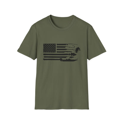 American Flag T-Shirt — Rods, Lures & Bass Silhouette