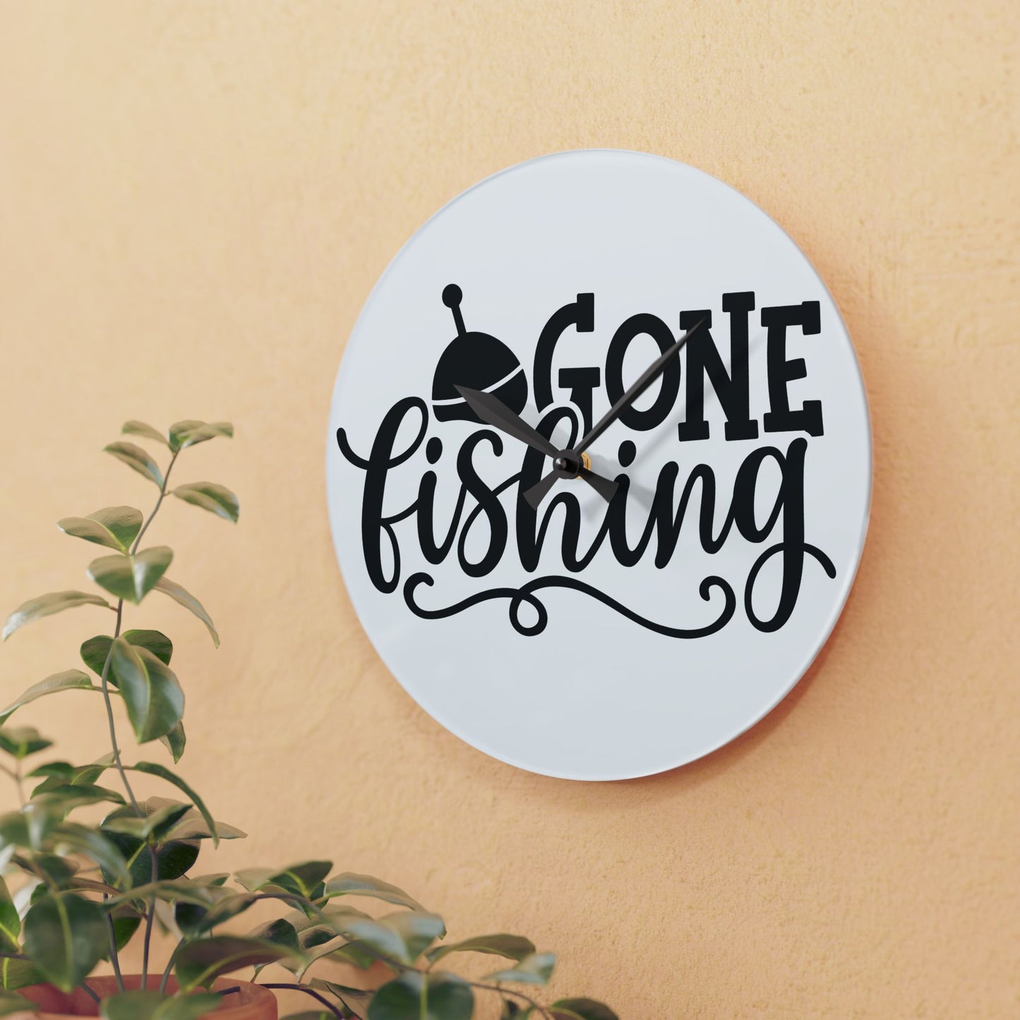 Gone Fishing Acrylic Wall Clock — Nautical Fishing Decor