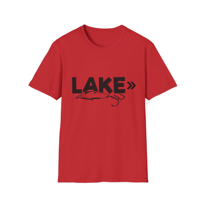 Lake Fishing T-Shirt — 'LAKE' with Bass Lure Graphic