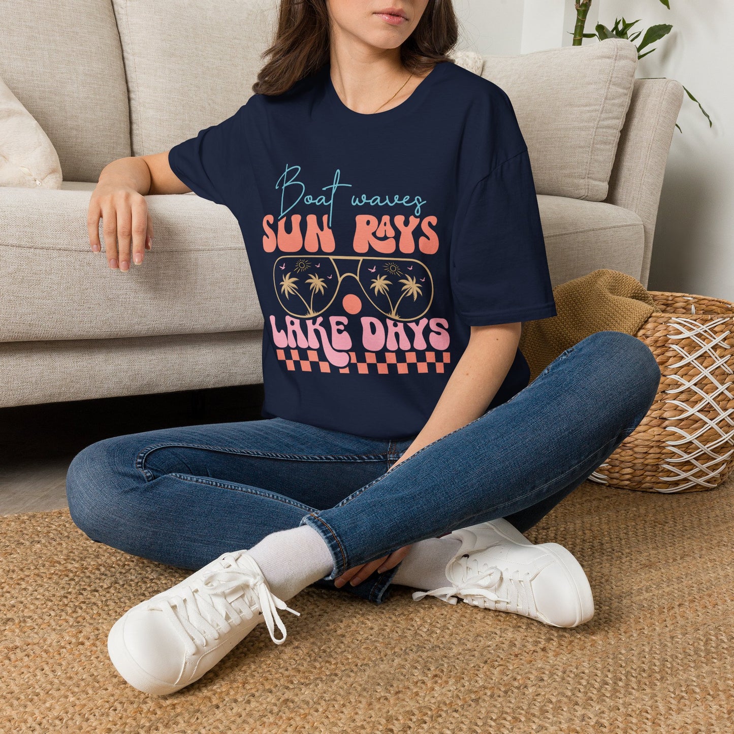 "Boat Waves Sun Rays Lake Days" Vintage Beach Tee