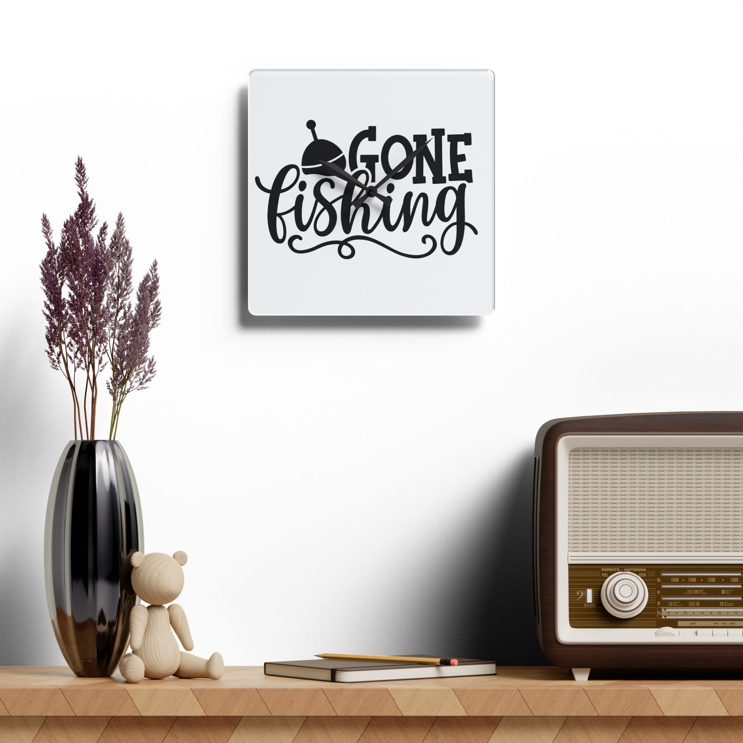 Gone Fishing Acrylic Wall Clock — Nautical Fishing Decor