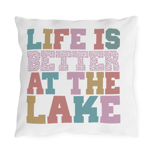 "Life Is Better at the Lake" Colorful Cottage Lakehouse Accent Pillow