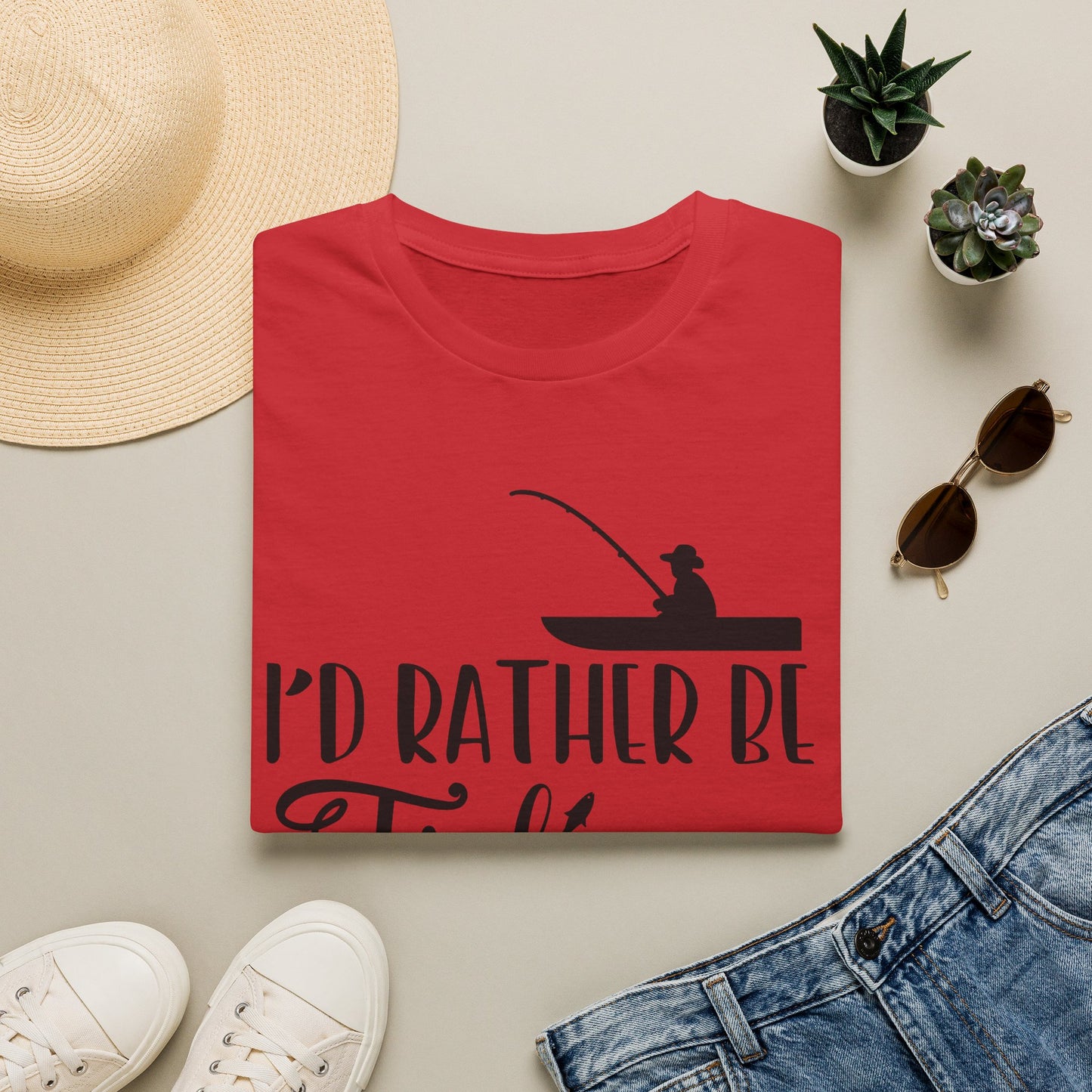 I'd Rather Be Fishing T-Shirt — Fisherman Silhouette Tee