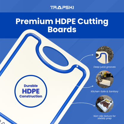 TRAPSKI Premium 1/2 Inch Thick HDPE Cutting Boards | Food-Grade Kitchen Prep Surface | Juice Grooves | Made in the USA TRAPSKI