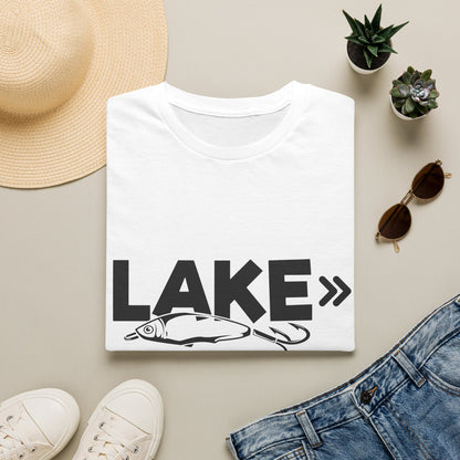 Lake Fishing T-Shirt — 'LAKE' with Bass Lure Graphic