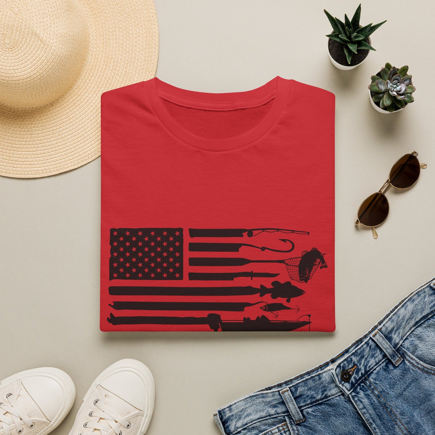 American Flag T-Shirt — Rods, Lures & Bass Silhouette