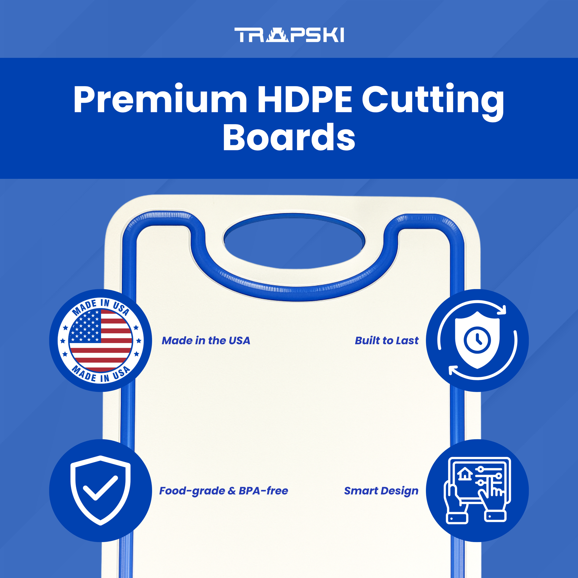 TRAPSKI Premium 1/2 Inch Thick HDPE Cutting Boards | Food-Grade Kitchen Prep Surface | Juice Grooves | Made in the USA TRAPSKI