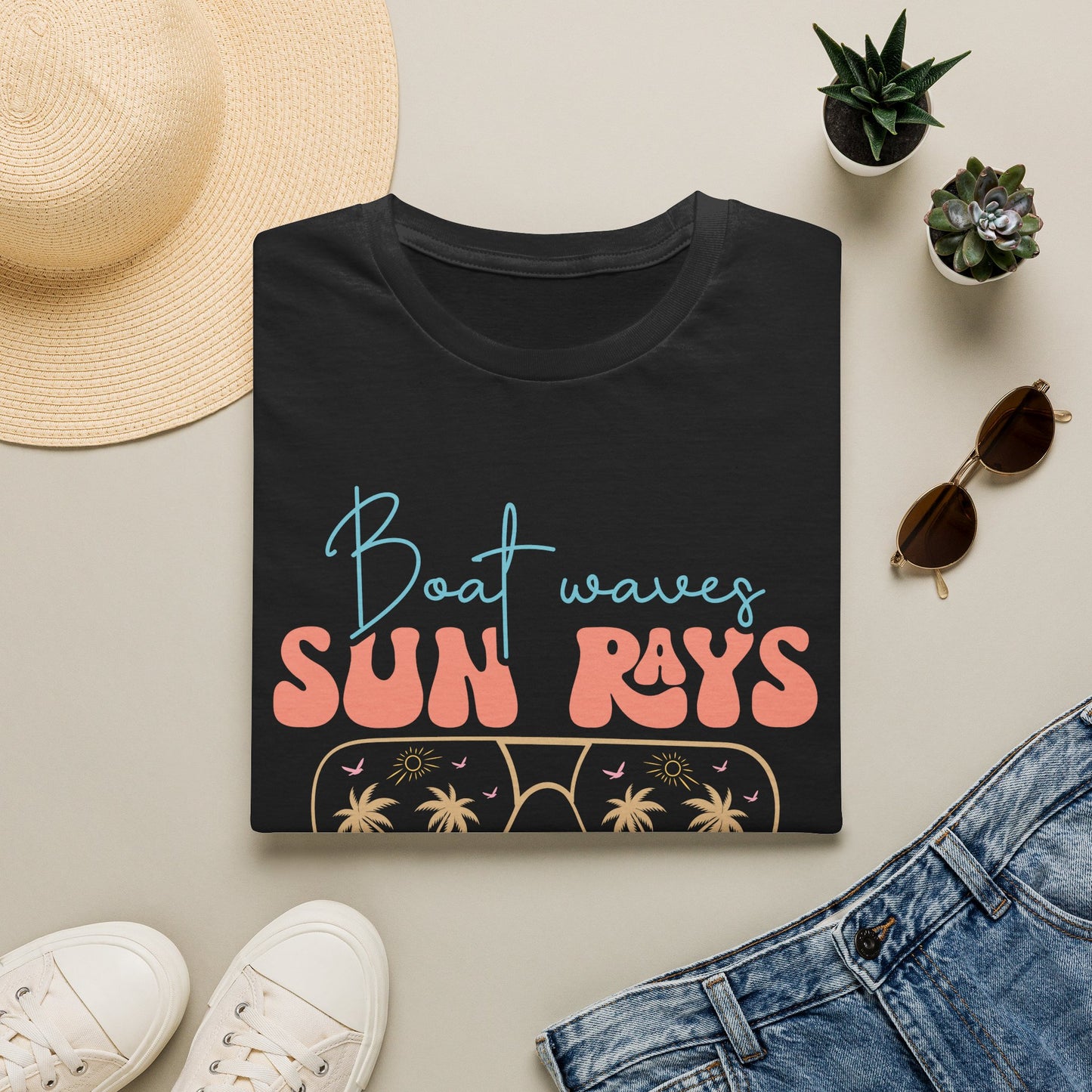 "Boat Waves Sun Rays Lake Days" Vintage Beach Tee