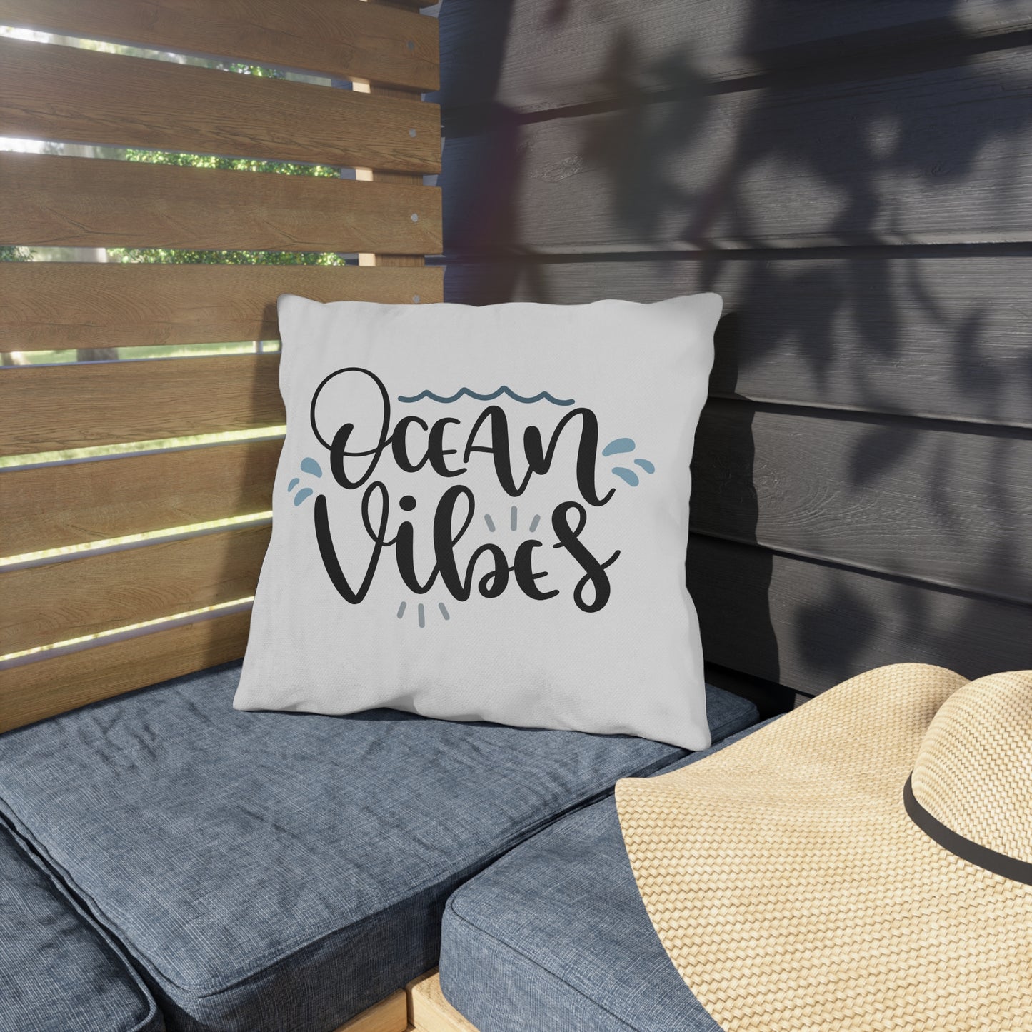 Ocean Vibes Outdoor Pillow — Beachy Coastal Decorative Throw Cushion