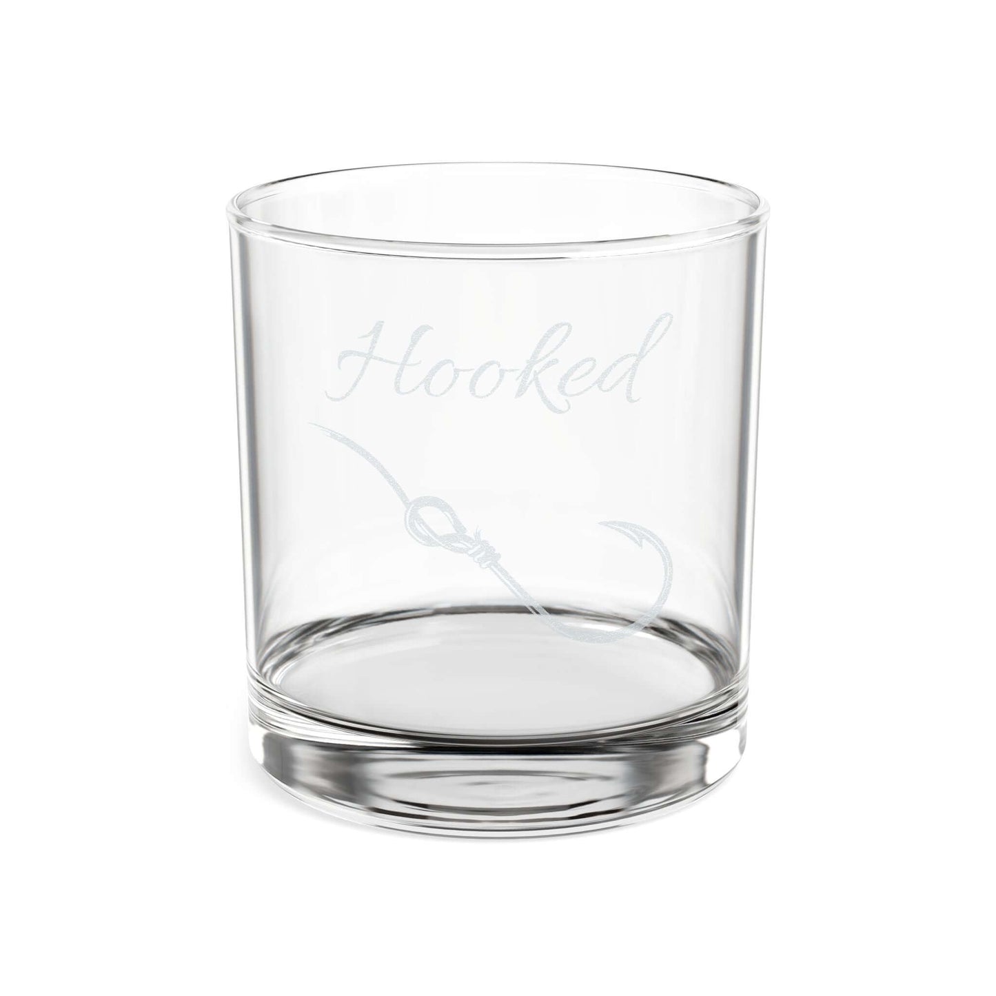 Engraved "Hooked" Whiskey Glass 10.5oz – Fisherman Gift, Personalized Bar Rocks Glass