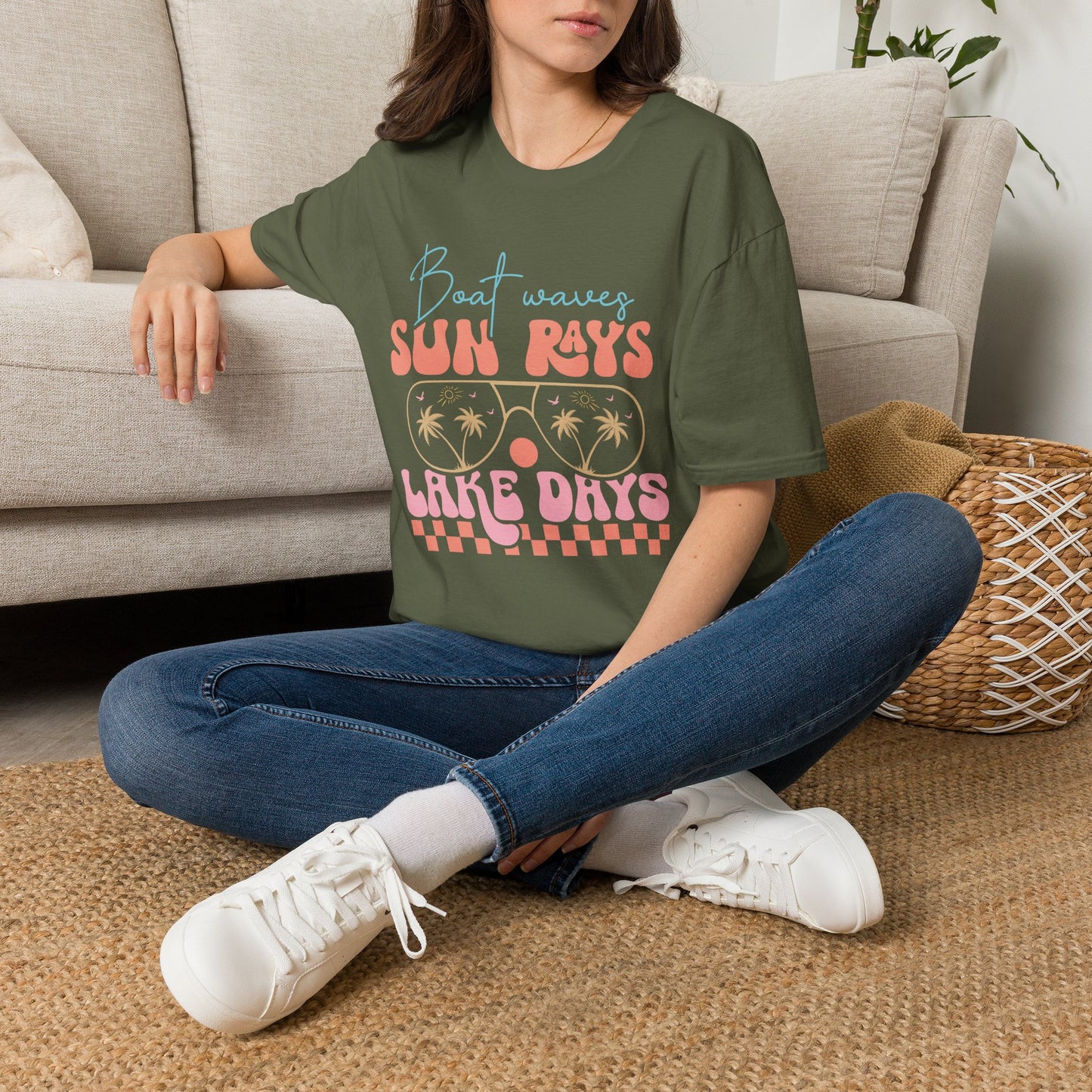 "Boat Waves Sun Rays Lake Days" Vintage Beach Tee