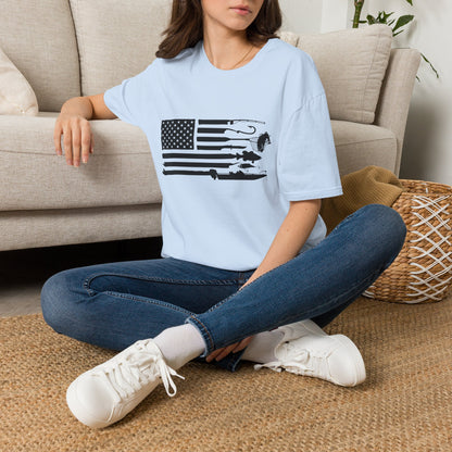 American Flag T-Shirt — Rods, Lures & Bass Silhouette