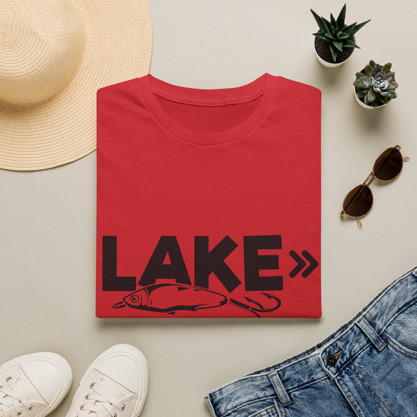Lake Fishing T-Shirt — 'LAKE' with Bass Lure Graphic