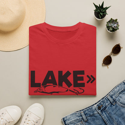 Lake Fishing T-Shirt — 'LAKE' with Bass Lure Graphic