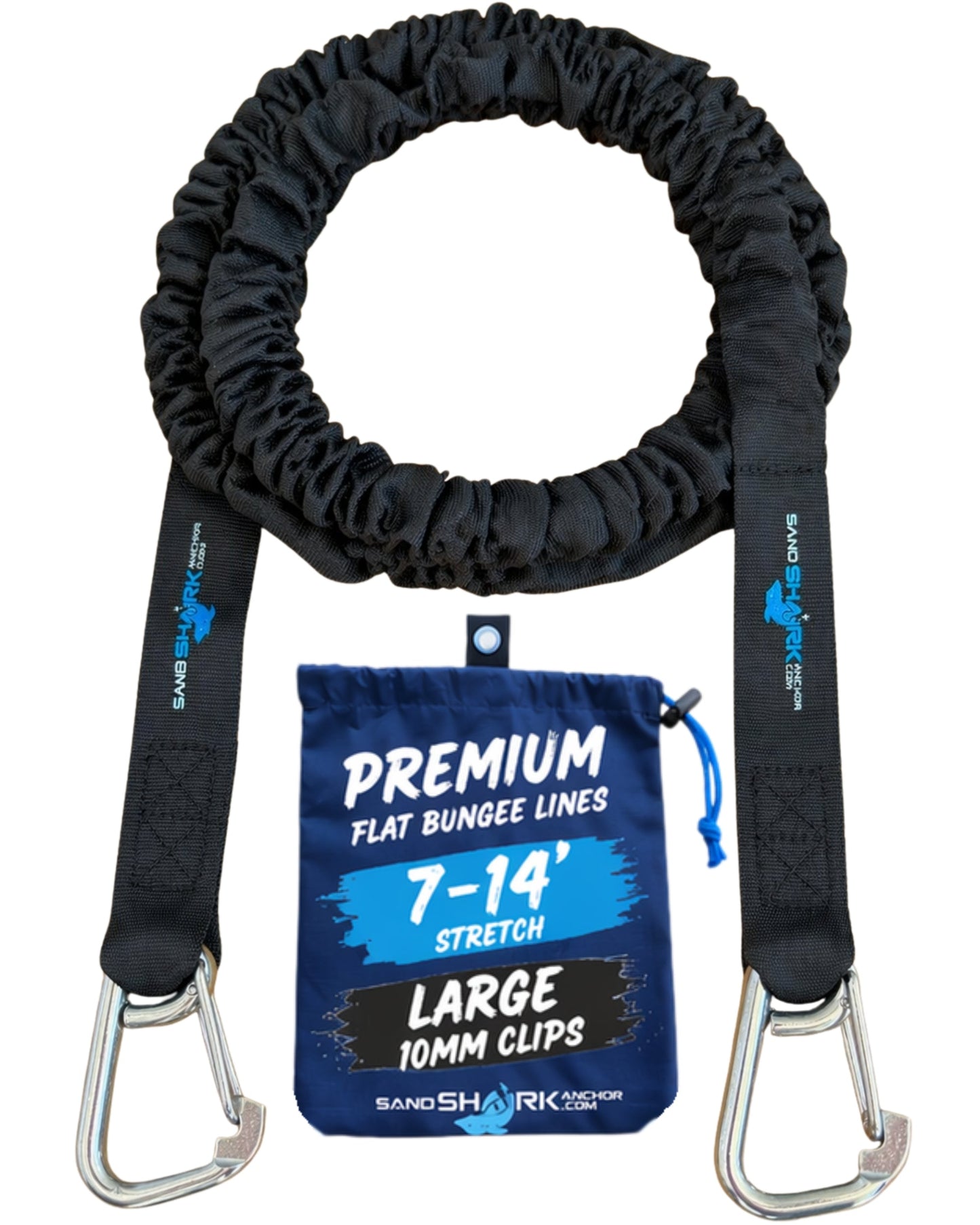 SandShark Premium Flat Bungee Line. Stretches 7-14'. Anchor and Dock Line for Boats, Jet Skis, and Pontoons. Sand Shark Anchor