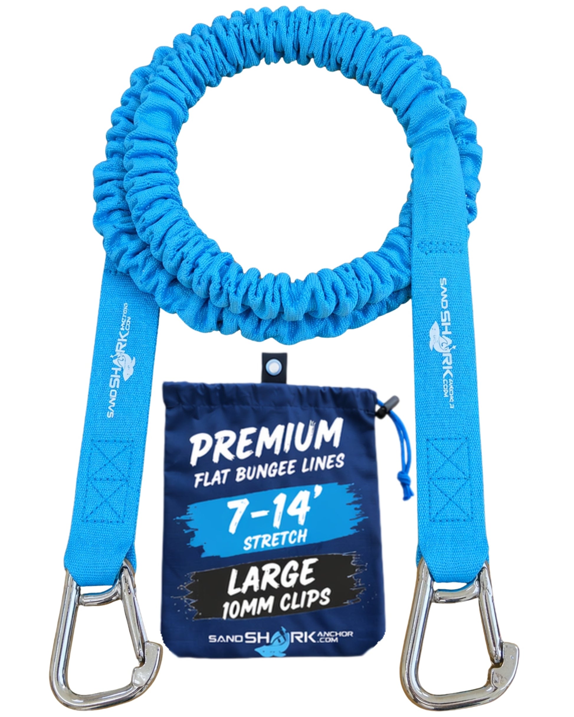 SandShark Premium Flat Bungee Line. Stretches 7-14'. Anchor and Dock Line for Boats, Jet Skis, and Pontoons. Sand Shark Anchor