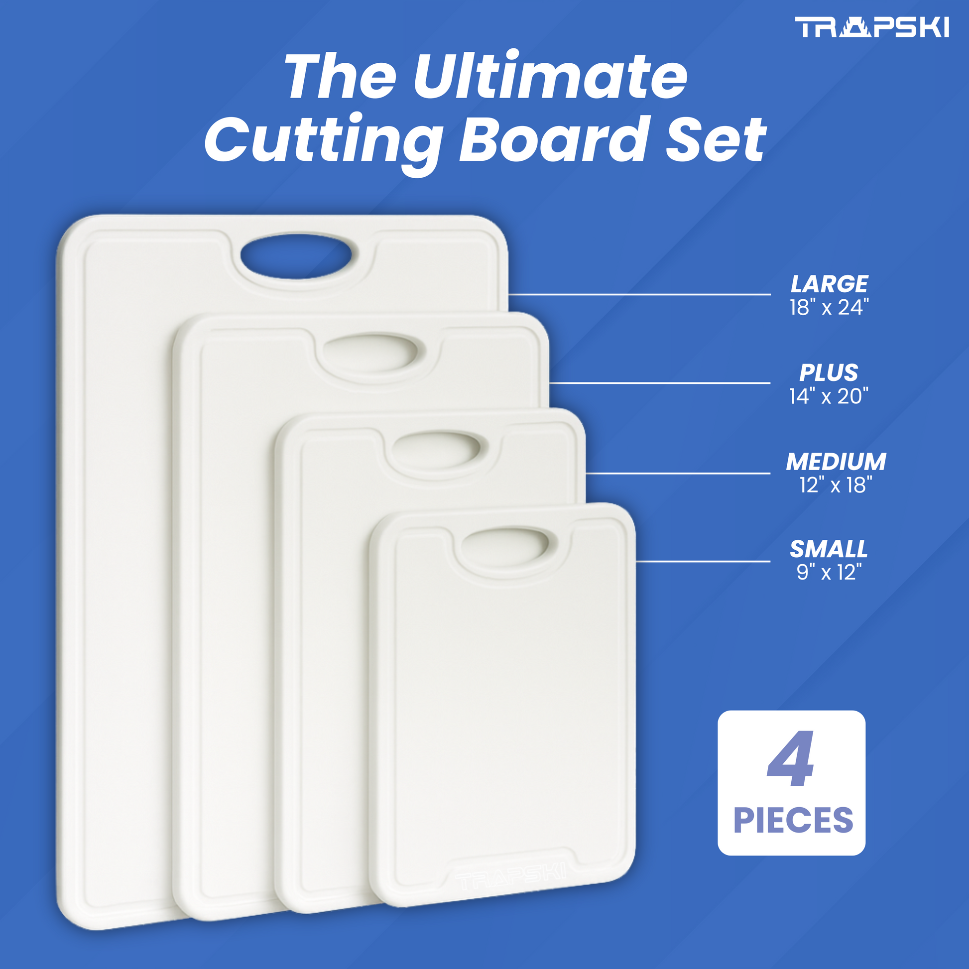TRAPSKI Premium 1/2 Inch Thick HDPE Cutting Boards | Food-Grade Kitchen Prep Surface | Juice Grooves | Made in the USA TRAPSKI