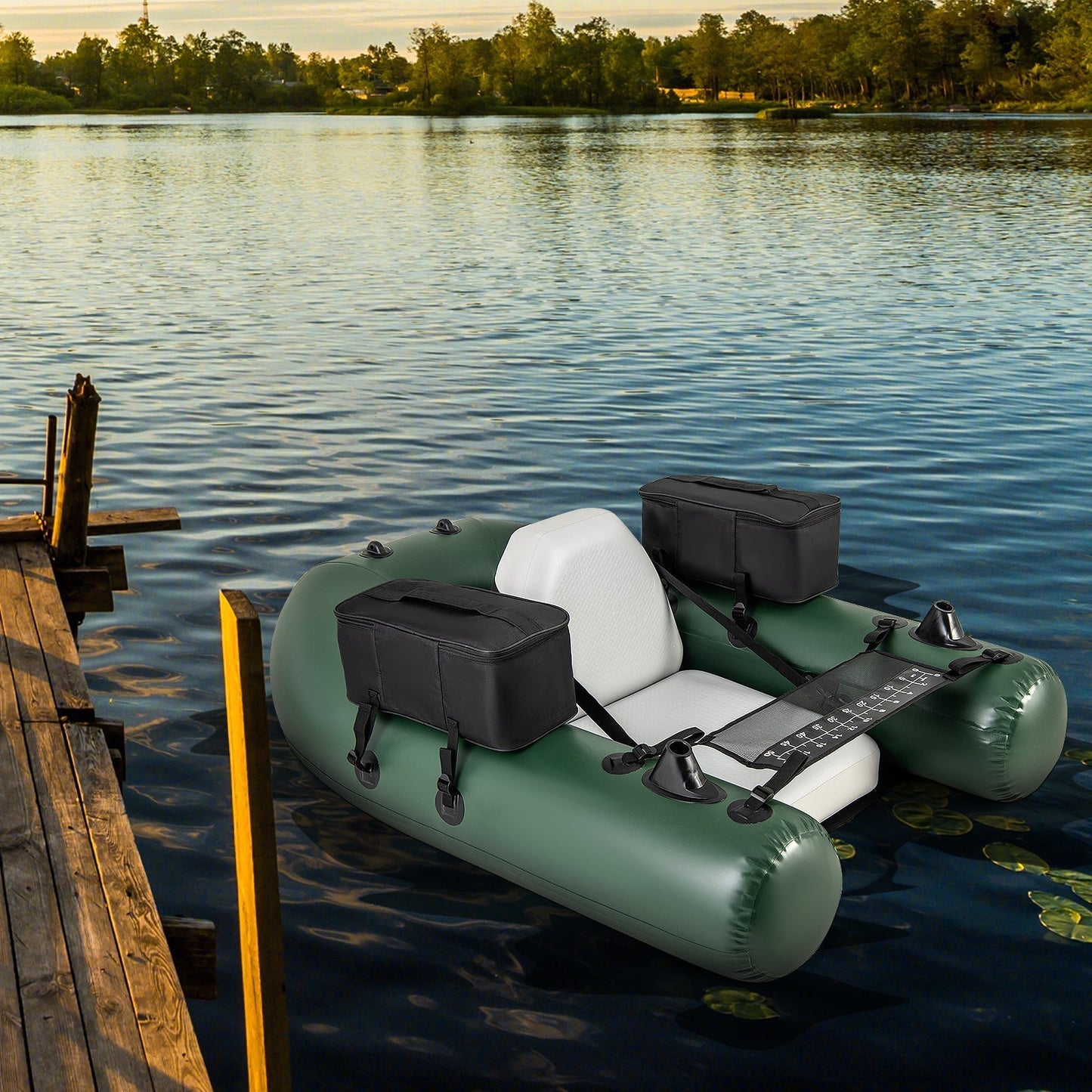 Inflatable Fishing Float Tube for Angling with Fish Ruler and Angling Base LJGDeals