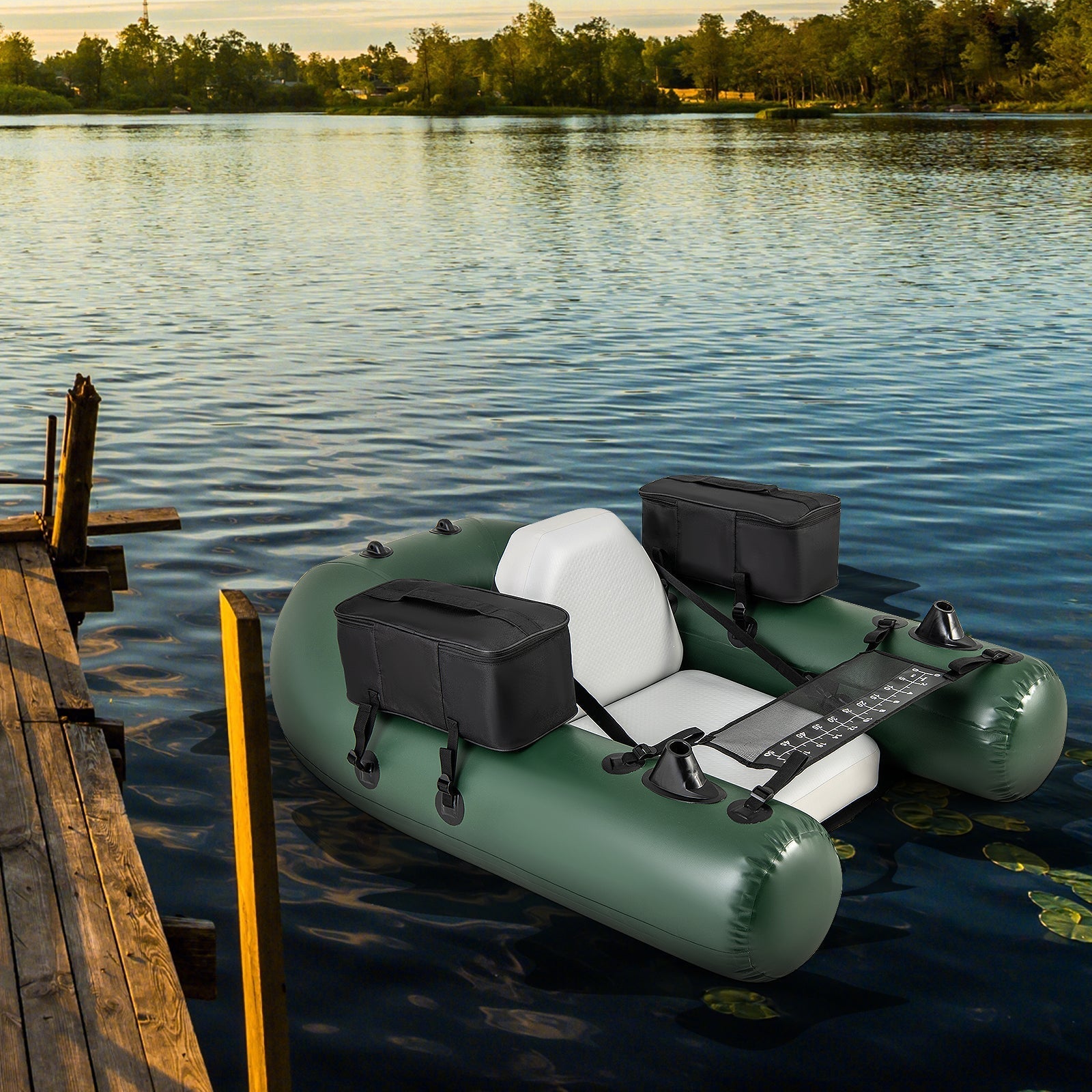 Inflatable Fishing Float Tube for Angling with Fish Ruler and Angling Base LJGDeals