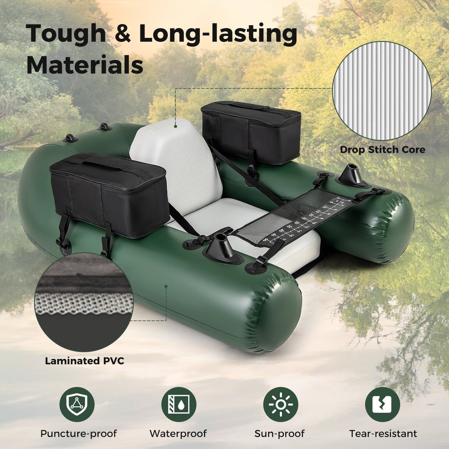 Inflatable Fishing Float Tube for Angling with Fish Ruler and Angling Base LJGDeals