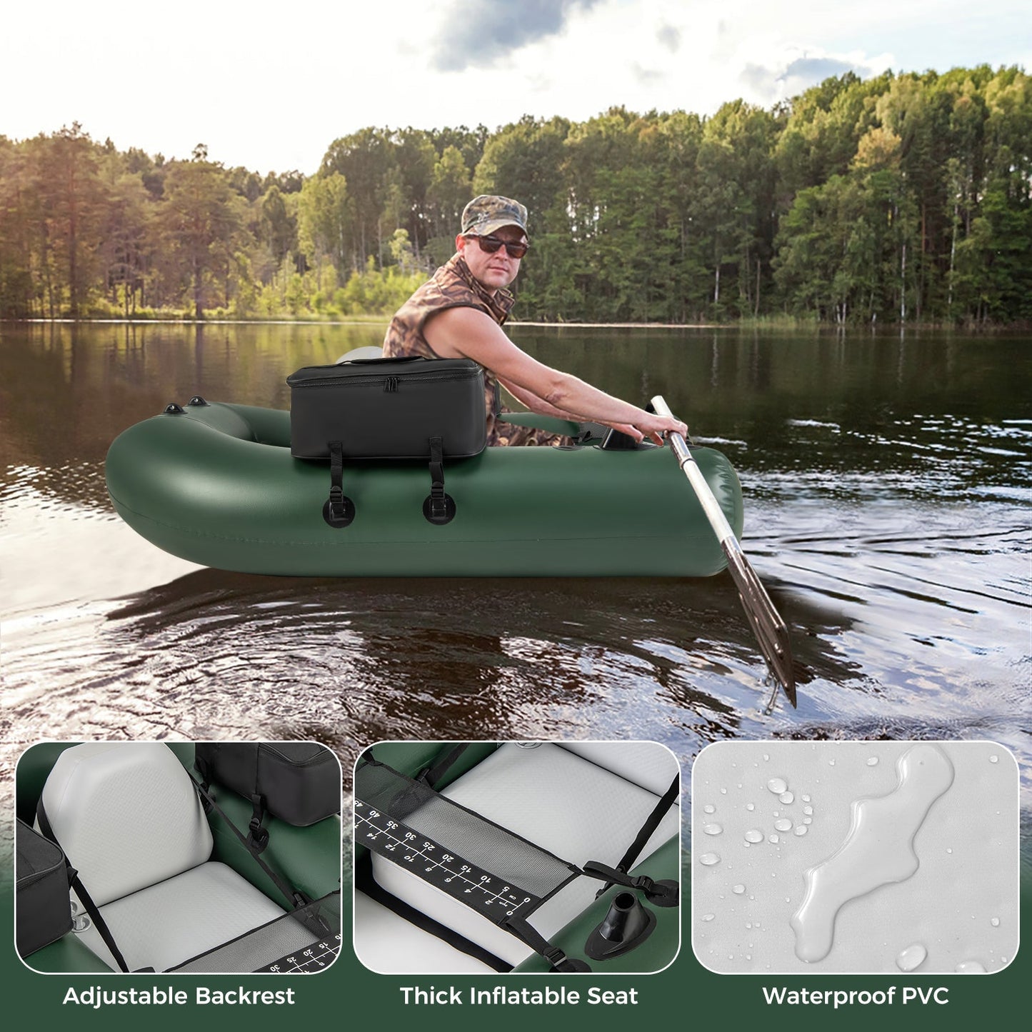 Inflatable Fishing Float Tube for Angling with Fish Ruler and Angling Base LJGDeals