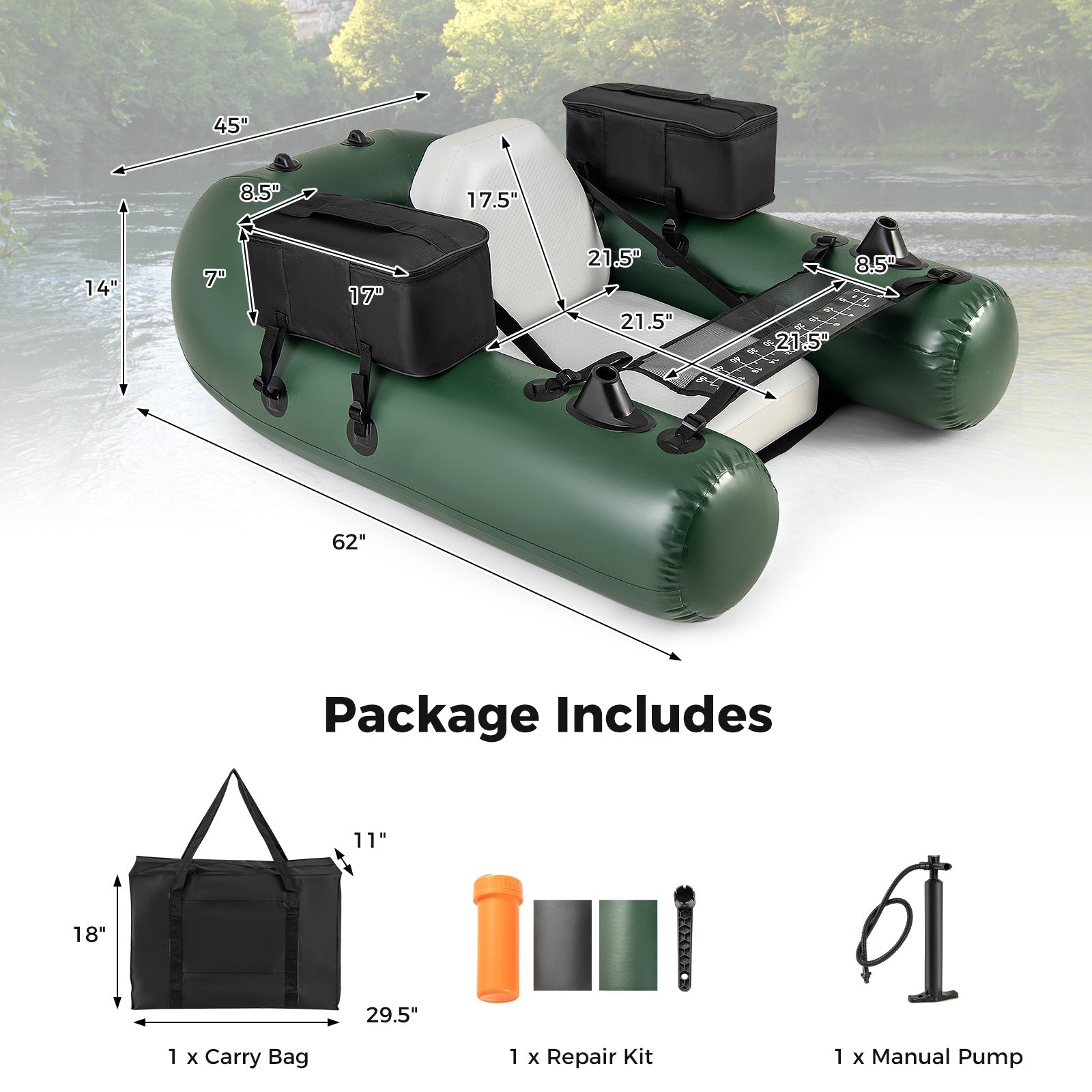 Inflatable Fishing Float Tube for Angling with Fish Ruler and Angling Base LJGDeals