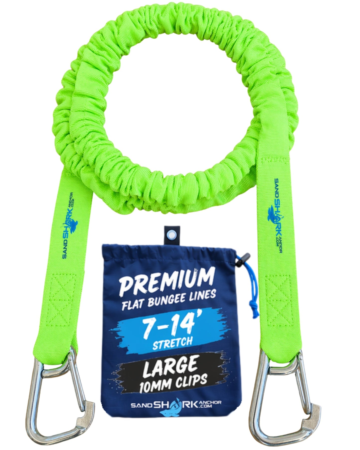 SandShark Premium Flat Bungee Line. Stretches 7-14'. Anchor and Dock Line for Boats, Jet Skis, and Pontoons. Sand Shark Anchor