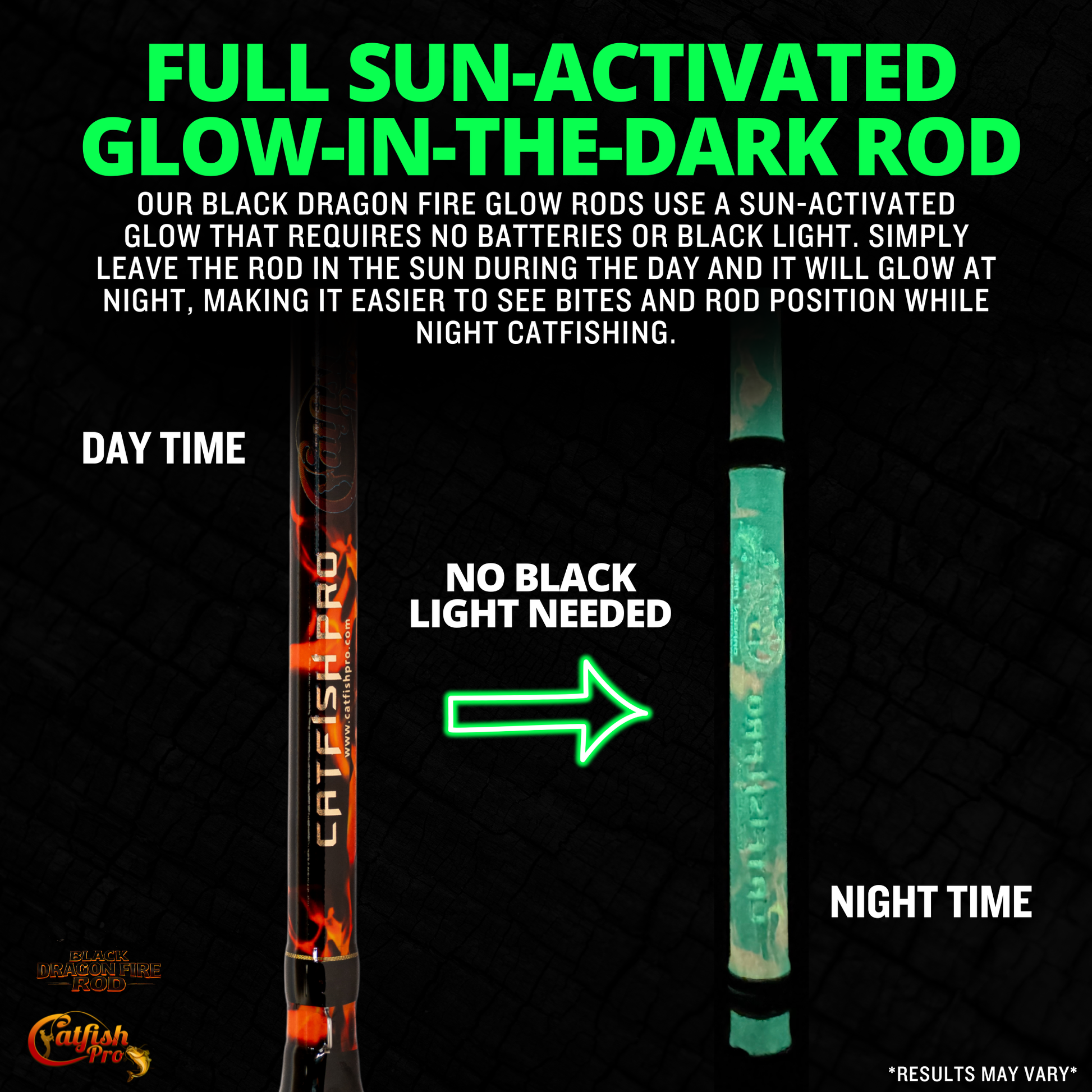 Black Dragon Fire Spinning Glow Rod Catfish Pro