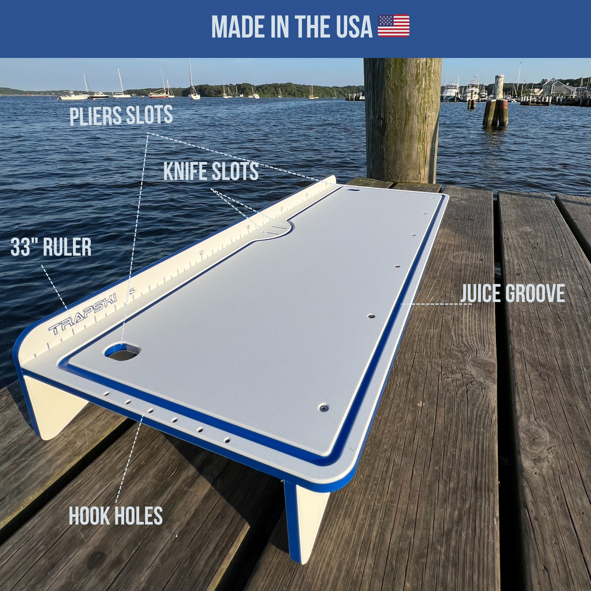 Made in the USA | Premium Double Bucket 33" Raised Fillet Table Cutting Board TRAPSKI