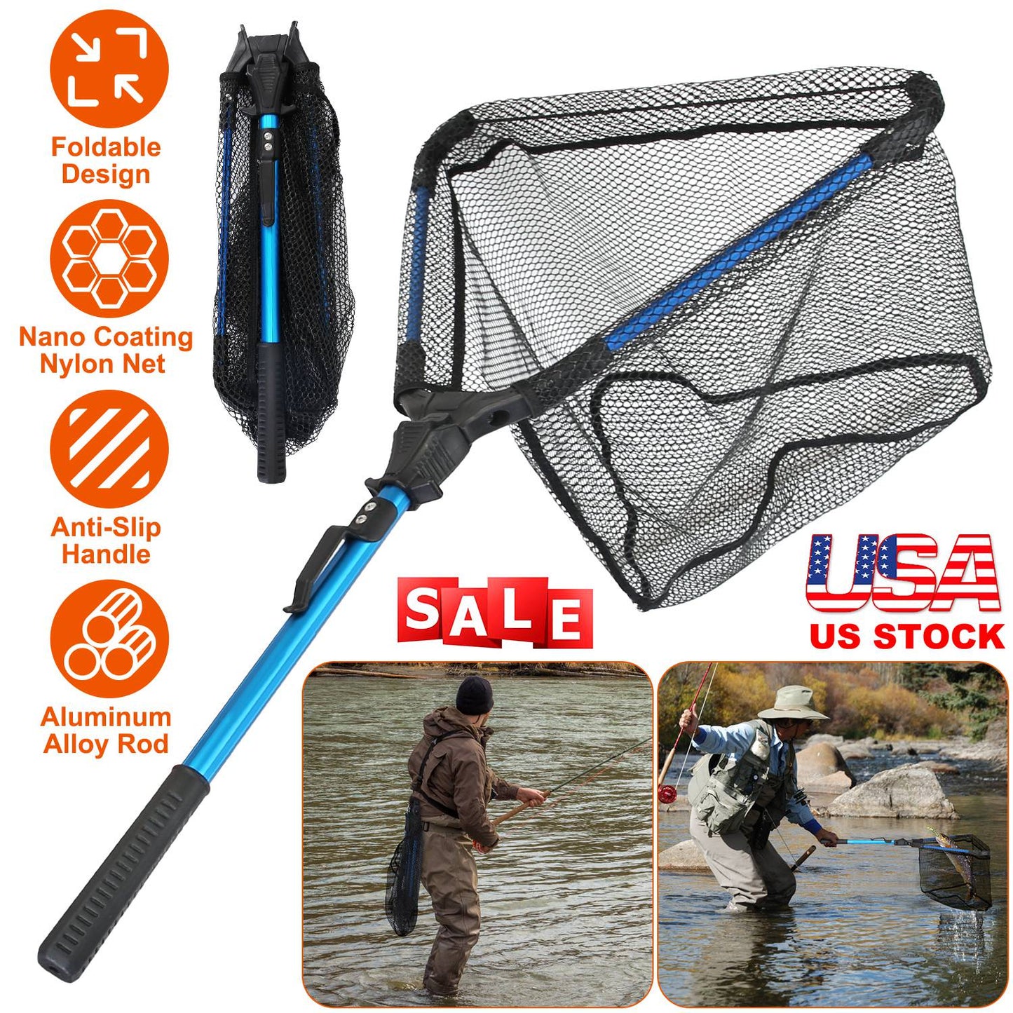 Foldable Fishing Net with Aluminum Handle and Nano Coating LJGDeals