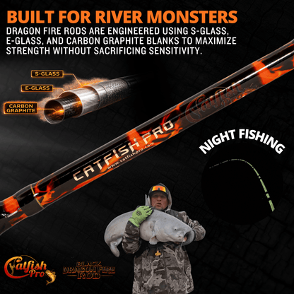 Black Dragon Fire Spinning Glow Rod Catfish Pro