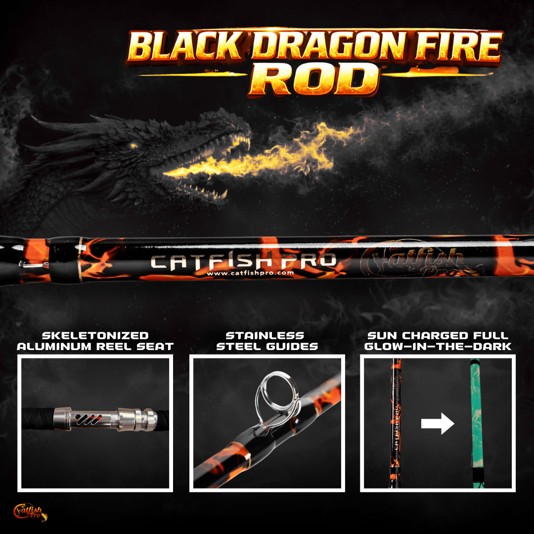 Black Dragon Fire Spinning Glow Rod Catfish Pro