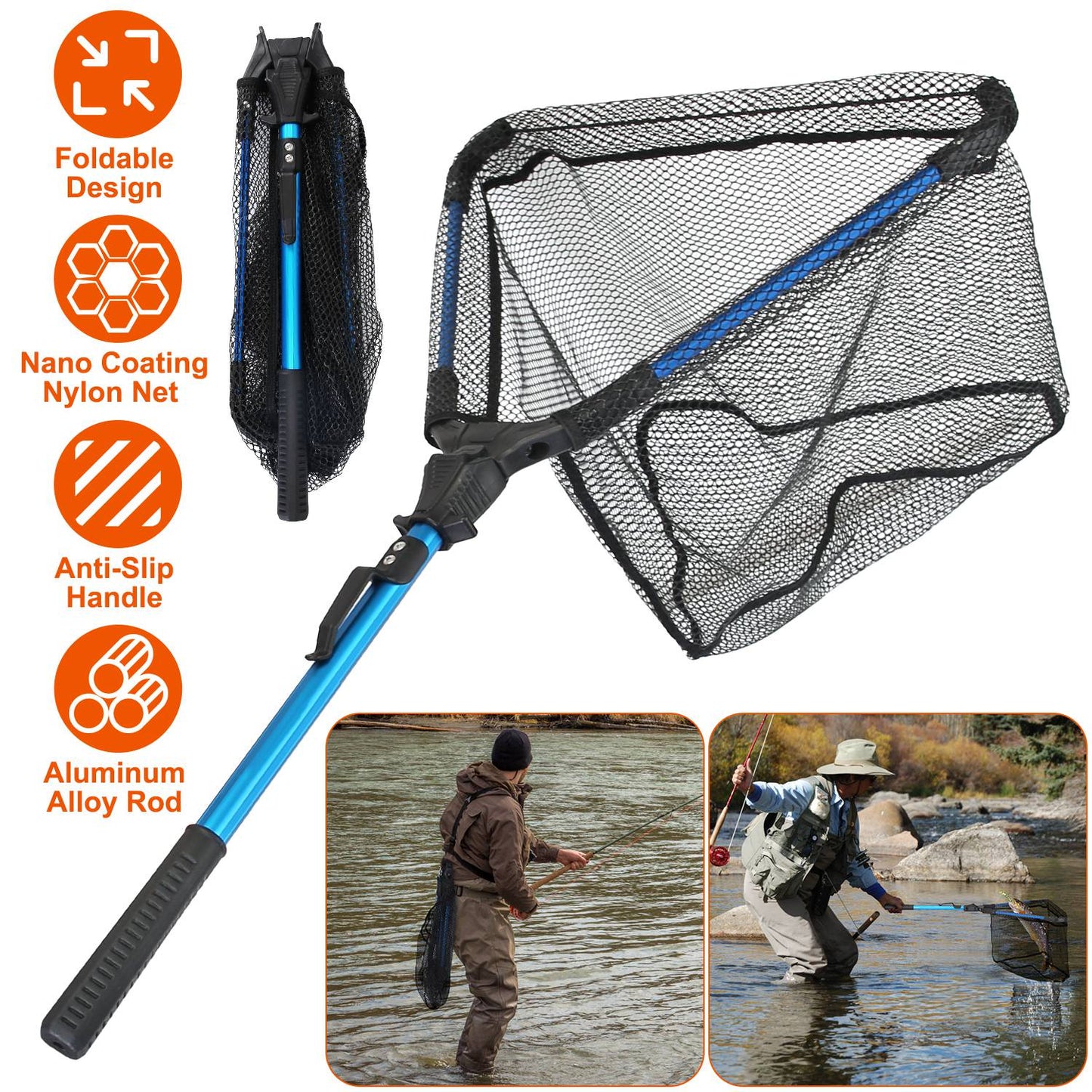 Foldable Fishing Net with Aluminum Handle and Nano Coating LJGDeals