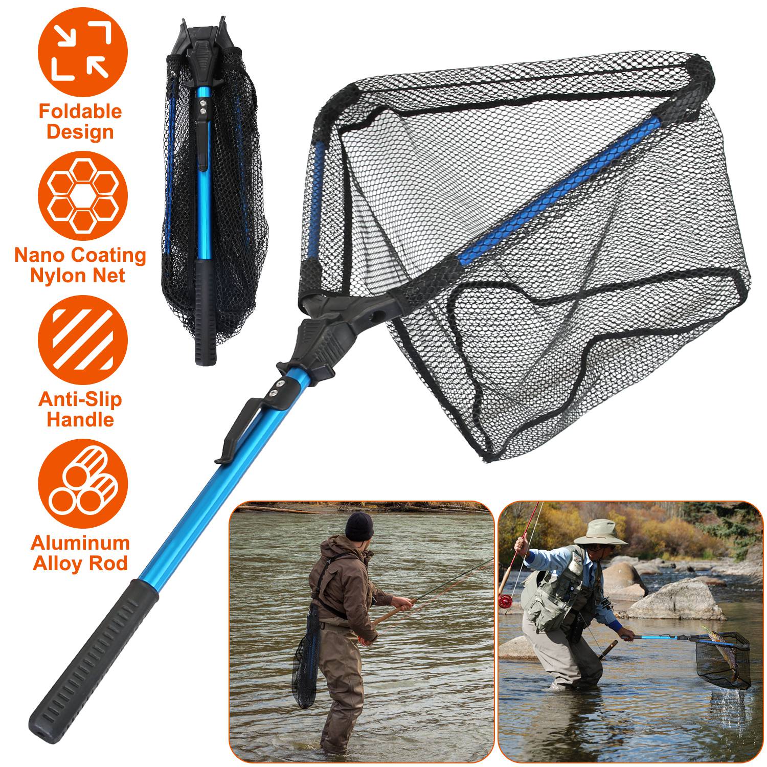 Foldable Fishing Net with Aluminum Handle and Nano Coating LJGDeals