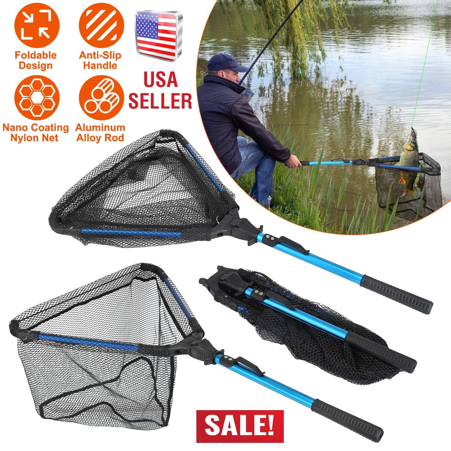 Foldable Fishing Net with Aluminum Handle and Nano Coating LJGDeals