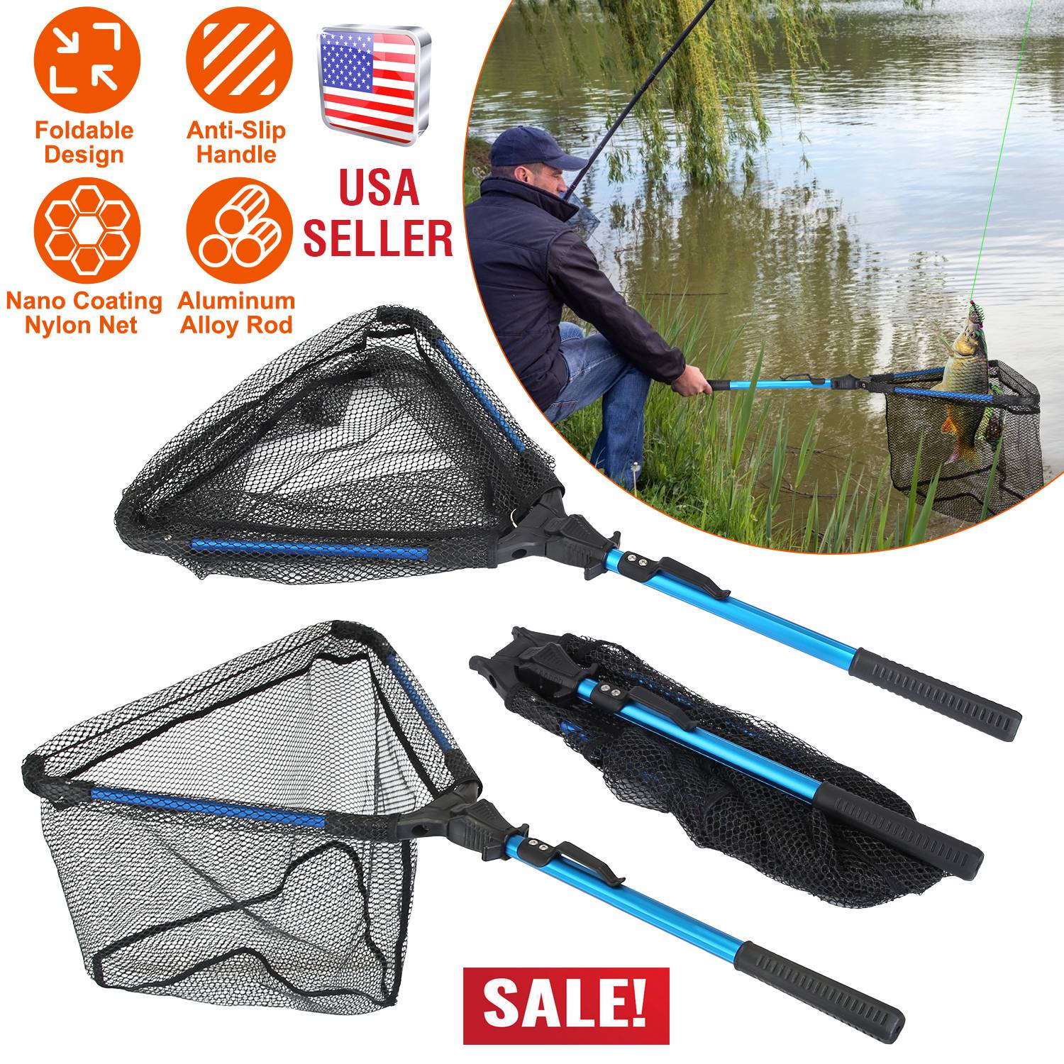 Foldable Fishing Net with Aluminum Handle and Nano Coating LJGDeals