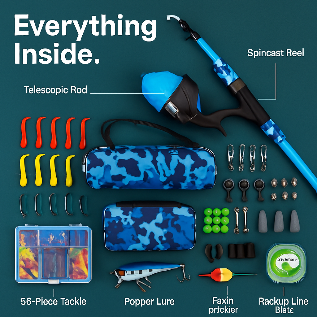 Kids Fishing Pole Set - Telescopic Rod & Spincast Reel Kit LJGDeals