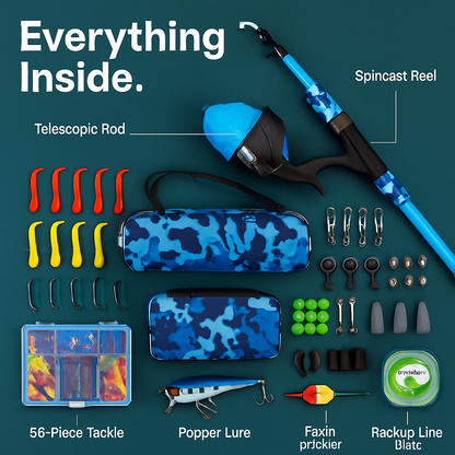 Kids Fishing Pole Set - Telescopic Rod & Spincast Reel Kit LJGDeals