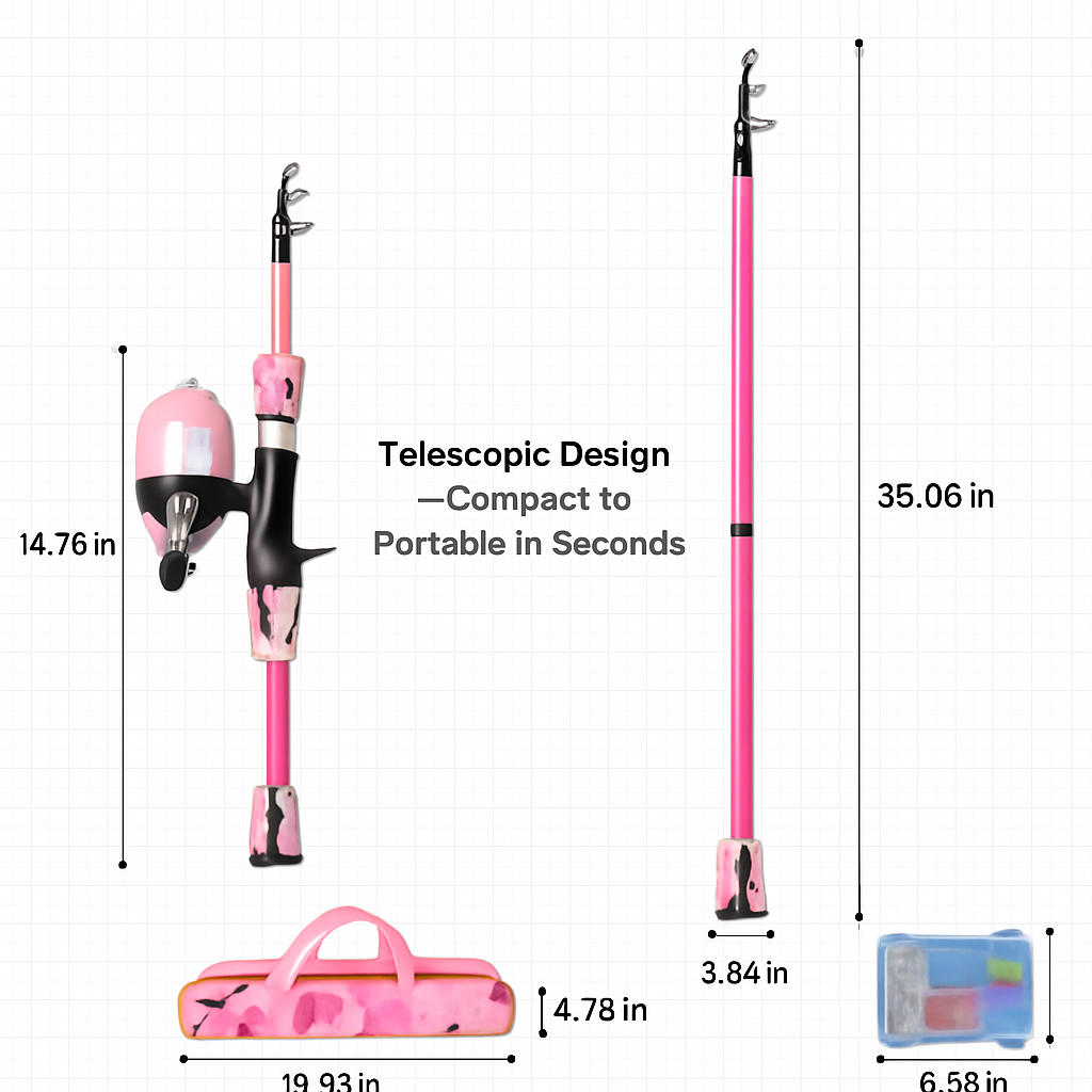 Kids Fishing Pole Set - Telescopic Rod & Spincast Reel Kit LJGDeals