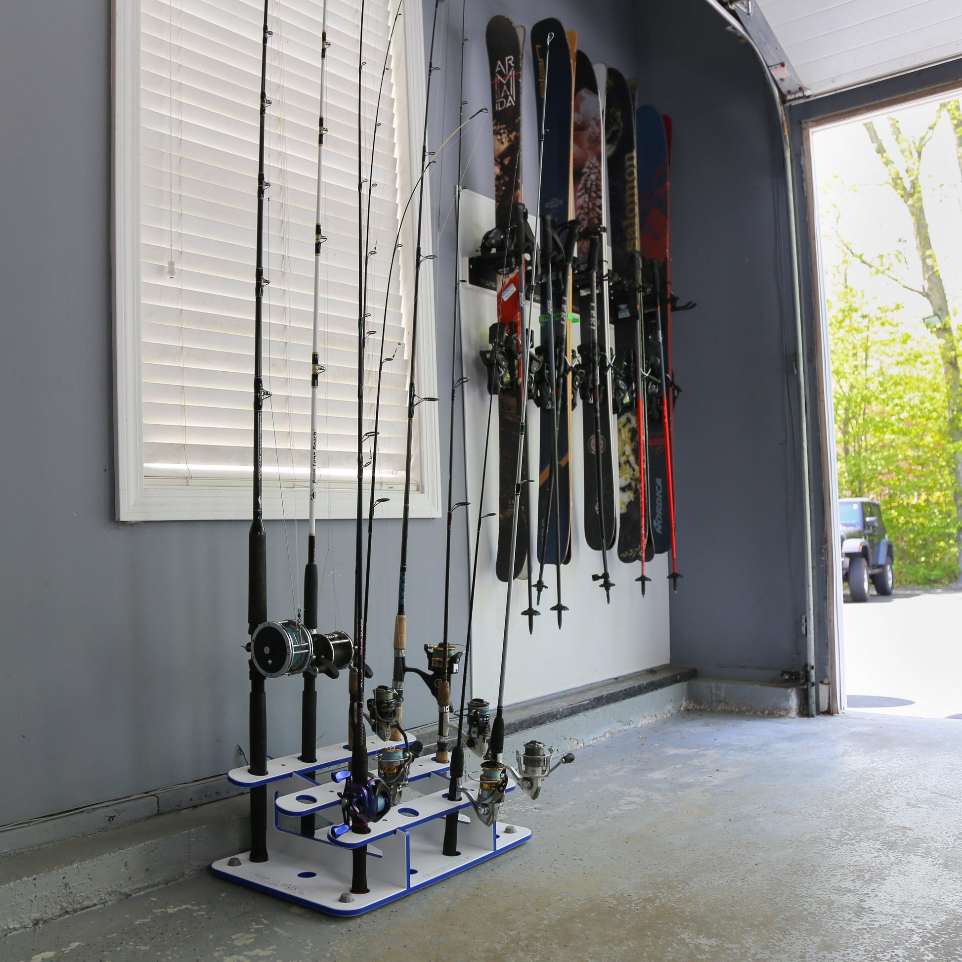 Made in the USA Fishing Rod Rack | 12 Pole Waterproof Wash-down | Dock, Garage, Boat, Storage TRAPSKI